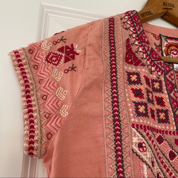 ⭐️NWT!⭐️Johnny Was Sabriya Boho Peach Linen Drape Top w Embroidery Detail Small - Picture 6 of 15